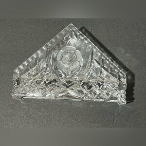 Vintage Crystal Triangle Napkin Holder Rose & Waffle Pattern Crimped Edge Design